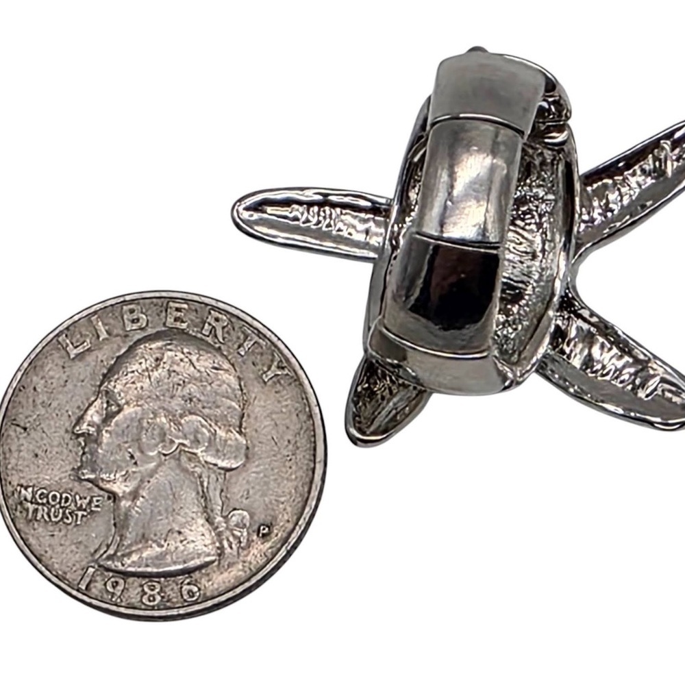 Rare Blue Enamel Starfish Ring Sapphire Crystal Rhinestone Silver Coastal Luxe - Picture 3 of 4